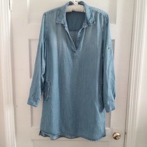 Cloth & Stone Dress Large Chambray Denim Pullover w/ Pockets Roll Tab Sleeves SS